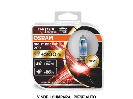 Set 2 Becuri Osram H4 12V 60/55W +200% Light 64193NB200-HCB