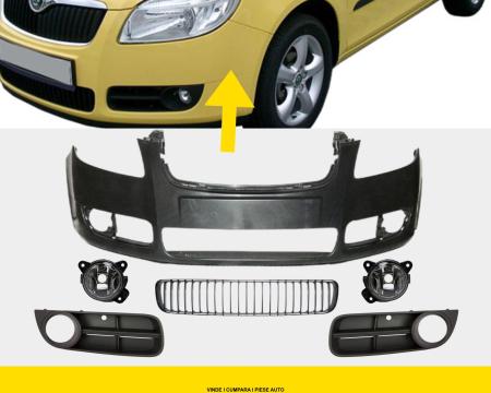 Bara fata cu grile completa Skoda Fabia 2 2007-2010 + proiectoare ceata NOUA 5J0807221