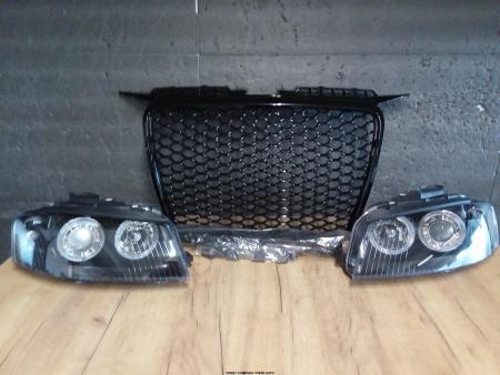 Grila radiator fagure cu faruri angel eyes Audi A3 8P 05-08 negru lucios LPAU78