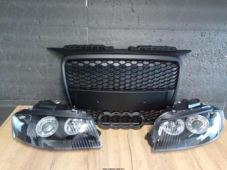 Grila radiator fagure cu faruri angel eyes Audi A3 8P 05-08 negru mat LPAU78