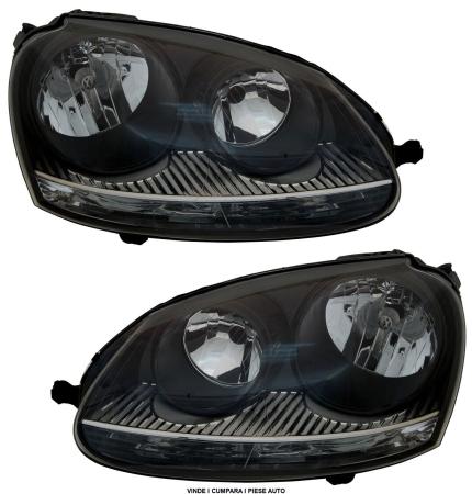 Set faruri VW GOLF 5 + GTI JETTA 3 FUNDAL NEGRU 2005-2009 STANGA DREAPTA CU MOTORAS