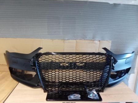 Pachet bara fata + grila radiator Tip fagure lucios negru Audi A4 B8 FACELIFT 2011-2015 CU SPALATOR FAR