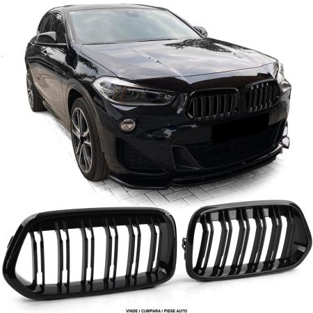 Grile nari ventilatie capota bara BMW X2 F39 2018- Negru Lucios