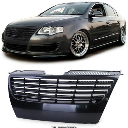 Grila masca radiator fara emblema VW PASSAT B6 2005-2010 sedan+variant Negru Lucios