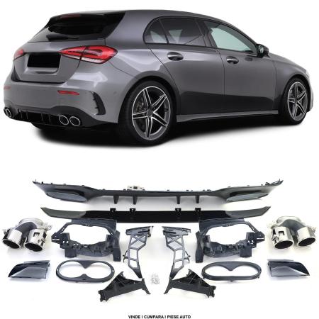 Pachet difuzor fusta evacuare Bara spate Mercedes A-CLASS W177 2018 Negru lucios