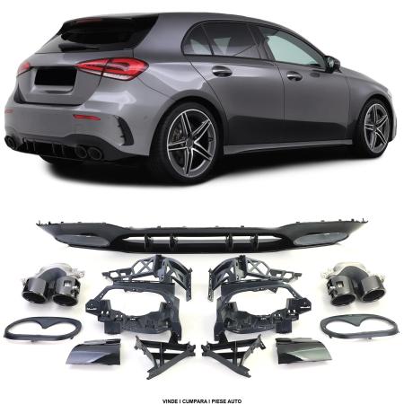 Pachet difuzor fusta evacuare Bara spate Mercedes A-CLASS W177 2018 Negru lucios