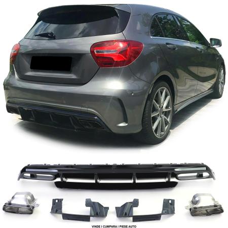 Pachet difuzor fusta evacuare Bara spate Mercedes A-CLASS W176 2015-2018 Negru lucios