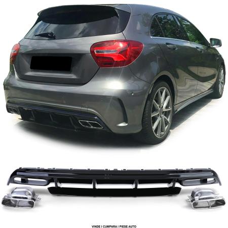 Pachet difuzor fusta evacuare Bara spate Mercedes A-CLASS W176 2015-2018 Negru lucios