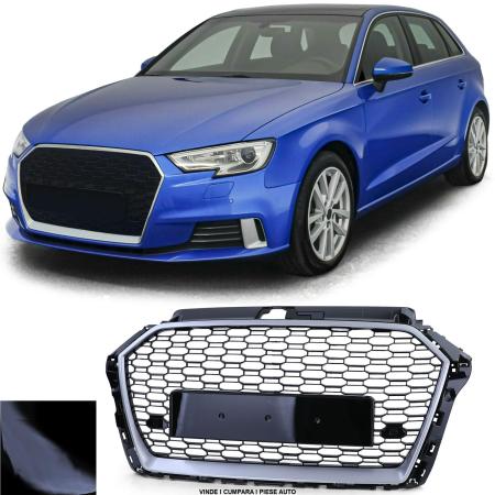 Grila masca radiator fata RS-LOOK Audi A3 8V 2016-2020 Negru lucios/argintiu