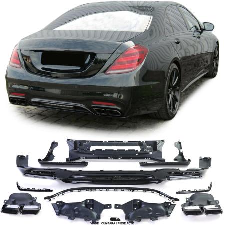 Pachet difuzor fusta evacuare Bara spate Mercedes S-CLASS W222  2017-2020 Negru lucios