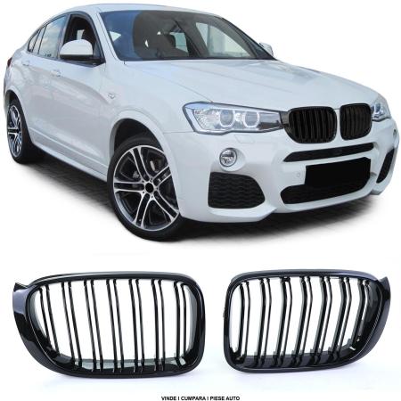 Set Grile bara fata radiator duble BMW X4 F26 14-17 Negru Lucios