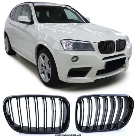 Set Grile bara fata radiator duble BMW X3 F25 10-14 Negru Lucios