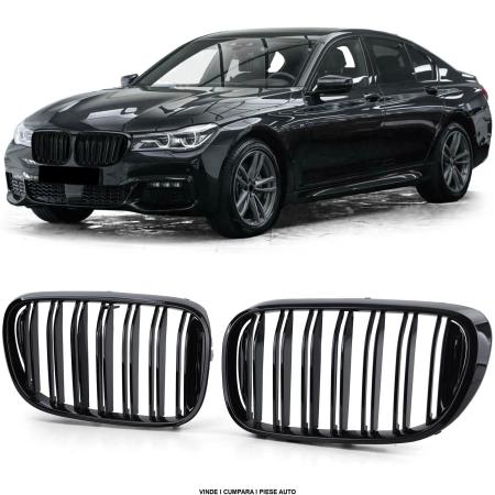Grile nari duble ventilatie Bara fata BMW BMW seria 7 G11 G12 2015-2019 Negru Lucios