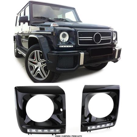 Acoperire faruri Daylight lumina zi Mercedes G-CLASS W463 1989-2012 Facelift Look Negru lucios