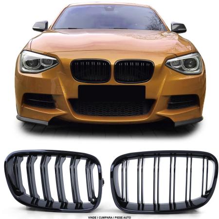 Grile nari duble Bara fata BMW Seria 1 F20 F21 2010-2014 Negru Lucios